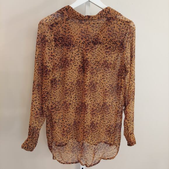 BCBG MaxAzria Blouse Small Sheer Lace Up Animal Print - Picture 5 of 10